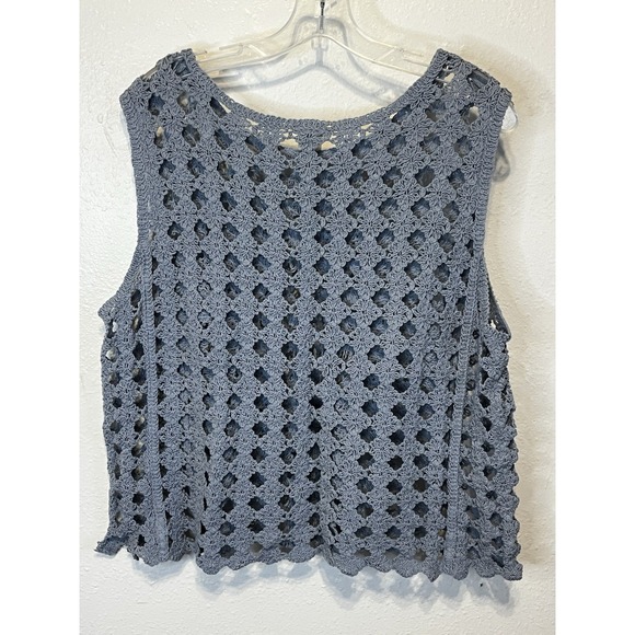 Ultra Pink Crochet Top Size XL Blue Sleeveless Vest Whimsical - Picture 3 of 6